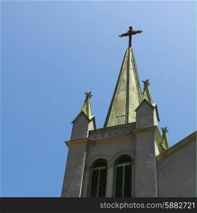 Low angle view of a church steeple, Valparaiso, Chile