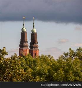 Low angle view of a church tower, Hogalid Church, Stockholm, Sweden