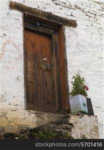 Low angle view of a door of a house, Bhutan