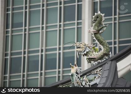 Low angle view of a dragon on top of a building