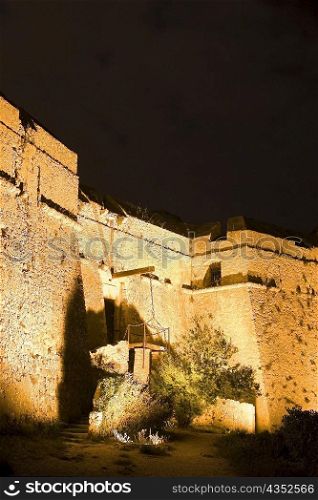 Low angle view of a fort lit up at night, Fort Du Mont Alban, Nice, France