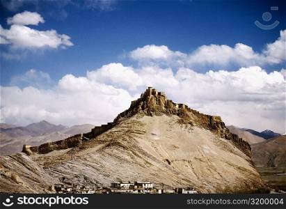 Low angle view of a fort on a mountain, Gyantze Fort, Gyantze, Tibet, China