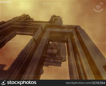 Low angle view of a futuristic building