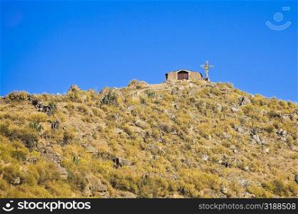 Low angle view of a hut on top of a mountain, Cabanaconde, Peru