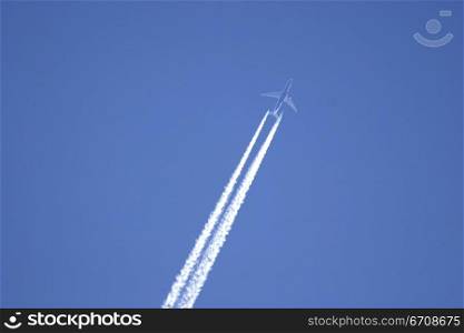 Low angle view of a jet fighter in flight