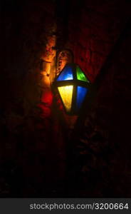 Low angle view of a lantern lit up at night, New Orleans, Louisiana, USA