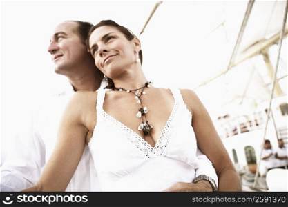 Low angle view of a mid adult couple smiling