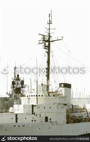 Low angle view of a military ship, Patriot&acute;s Point, Charleston Harbor, Charleston, South Carolina, USA