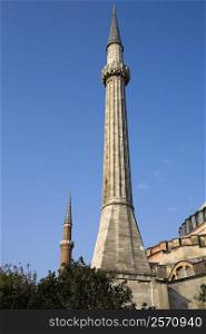 Low angle view of a minaret, Suleymanie Mosque, Istanbul, Turkey