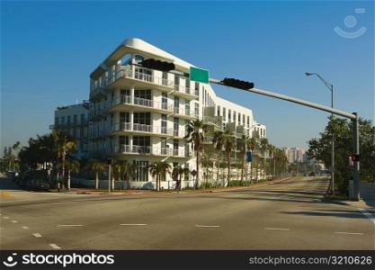 Low angle view of a multi-storeyed building on the roadside, Miami, Florida, USA