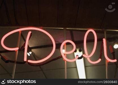 Low angle view of a neon sign, New York City, New York State, USA