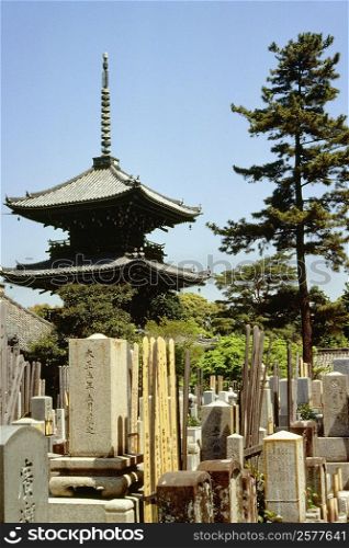 Low angle view of a pagoda in a graveyard, Chinoji Temple Graveyard, Kyoto, Japan
