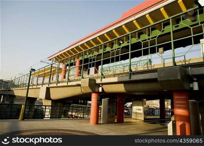 Low angle view of a rail stop in a city, China Town, Los Angeles, California, USA