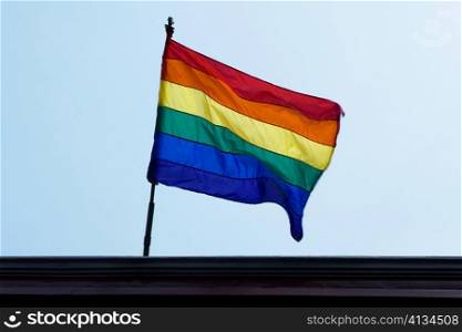 Low angle view of a rainbow flag fluttering