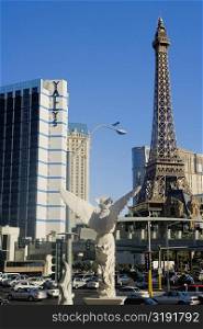 Low angle view of a replica of the Eiffel Tower, Las Vegas, Nevada, USA
