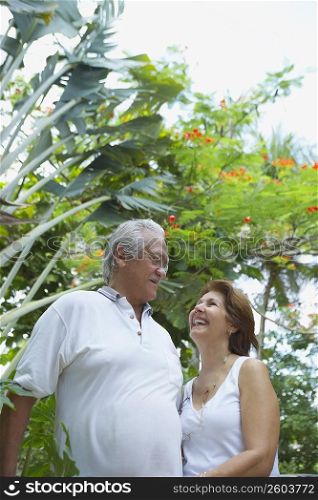 Low angle view of a senior couple looking at each other