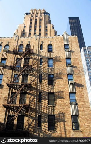 Low angle view of a skyscraper in a city, New York City, New York State, USA