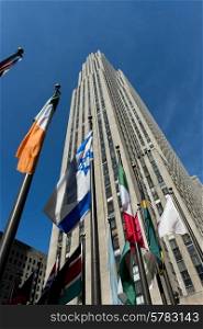 Low angle view of a skyscraper, Rockefeller Center, Midtown Manhattan, New York City, New York State, USA