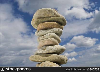 Low angle view of a stack of stones