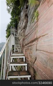 Low angle view of a staircase along a cliff, Taihang Grand Canyon, Linzhou, Henan Province, China