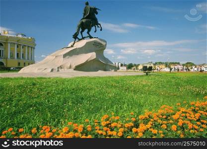 Low angle view of a statue in a garden, Peter The Great Statue, St. Petersburg, Russia