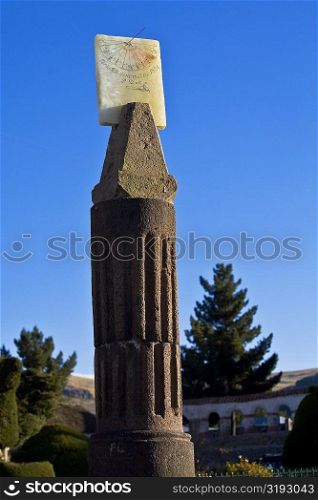 Low angle view of a sundial, Chicuito, Puno, Peru