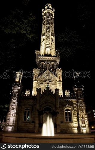 Low angle view of a tower at night, Water Tower, Chicago, Illinois, USA