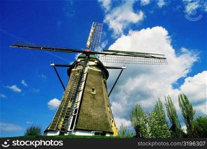 Low angle view of a traditional windmill, Leiden, Netherlands