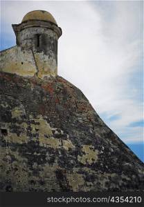 Low angle view of a turret in a castle, Castillo de San Felipe, Cartagena, Colombia