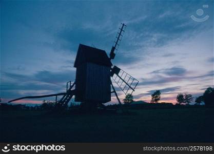 Low angle view of a windmill on a landscape, Oland, Sweden
