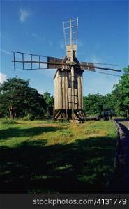 Low angle view of a windmill on a landscape, Stockholm, Sweden