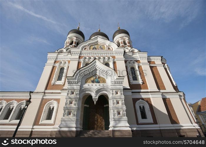 Low angle view of Alexander Nevsky Cathedral against cloudy sky; Tallinn; Estonia; Europe