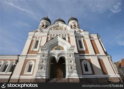 Low angle view of Alexander Nevsky Cathedral against cloudy sky; Tallinn; Estonia; Europe