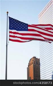 Low angle view of an American flag, World Trade Center, Manhattan, New York City, New York State, USA