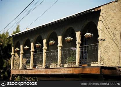 Low angle view of an arched balcony, California, USA