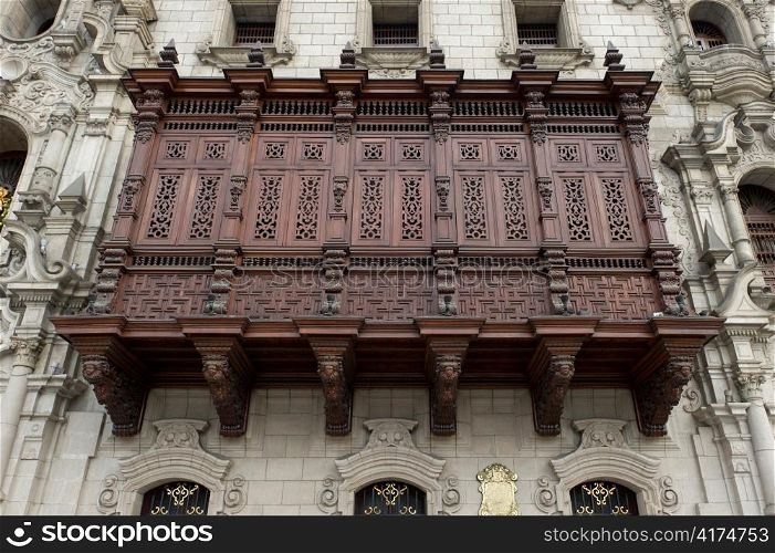 Low angle view of Archbishop&acute;s Palace, Cathedral Of Lima, Plaza Mayor, Historic Centre of Lima, Lima, Peru