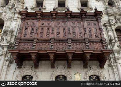 Low angle view of Archbishop&acute;s Palace, Cathedral Of Lima, Plaza Mayor, Historic Centre of Lima, Lima, Peru