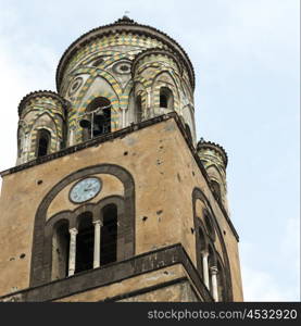 Low angle view of bell tower of the Amalfi Cathedral, Amalfi, Amalfi Coast, Salerno, Campania, Italy