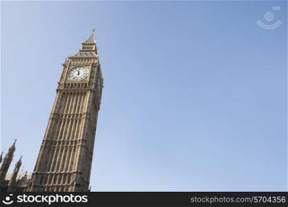 Low angle view of Big Ben against clear sky at London; England; UK