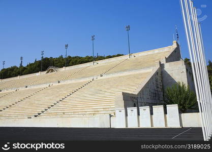 Low angle view of bleachers in an amphitheater, Theater Of Herodes Atticus, Acropolis, Athens, Greece