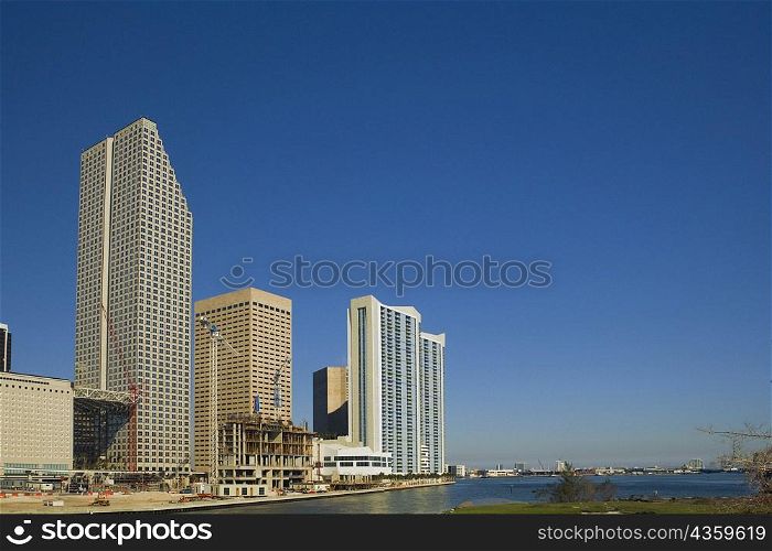 Low angle view of buildings at the waterfront, Miami, Florida, USA
