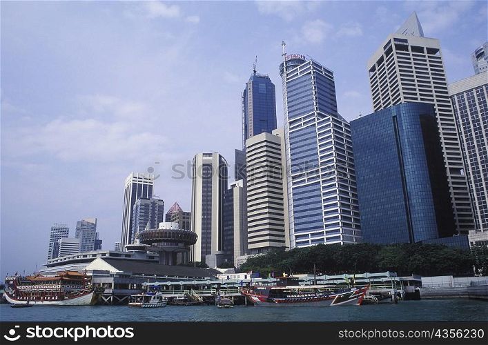 Low angle view of buildings at the waterfront, Singapore