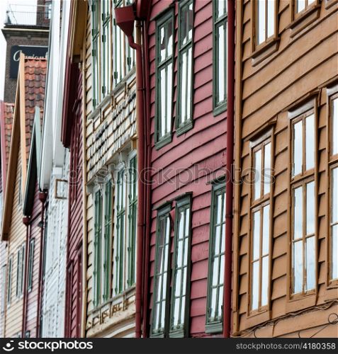 Low angle view of buildings, Bryggen, Bergen, Norway