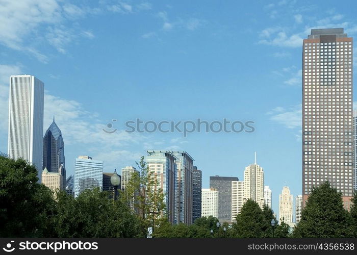 Low angle view of buildings in a city, Chicago, Illinois, USA