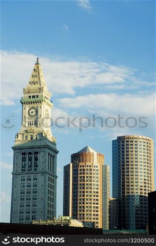 Low angle view of buildings in a city, Custom House, Boston, Massachusetts, USA