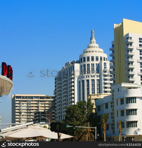 Low angle view of buildings in a city, Miami, Florida, USA