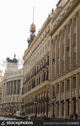 Low angle view of buildings, Madrid, Spain