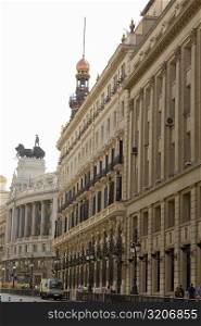 Low angle view of buildings, Madrid, Spain