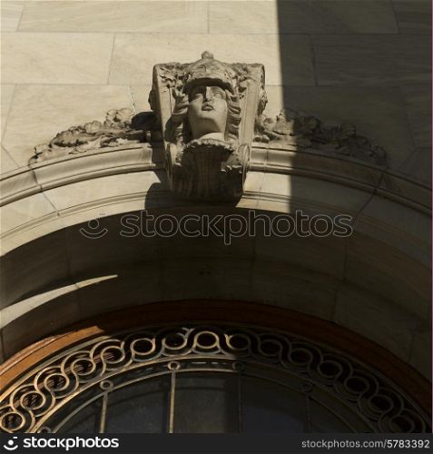 Low angle view of Carving on the exterior wall of the Montreal Museum of Fine Arts, Montreal, Quebec, Canada