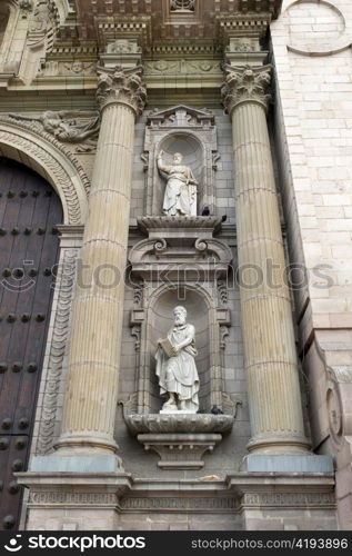 Low angle view of Cathedral Of Lima, Plaza Mayor, Historic Centre of Lima, Lima, Peru